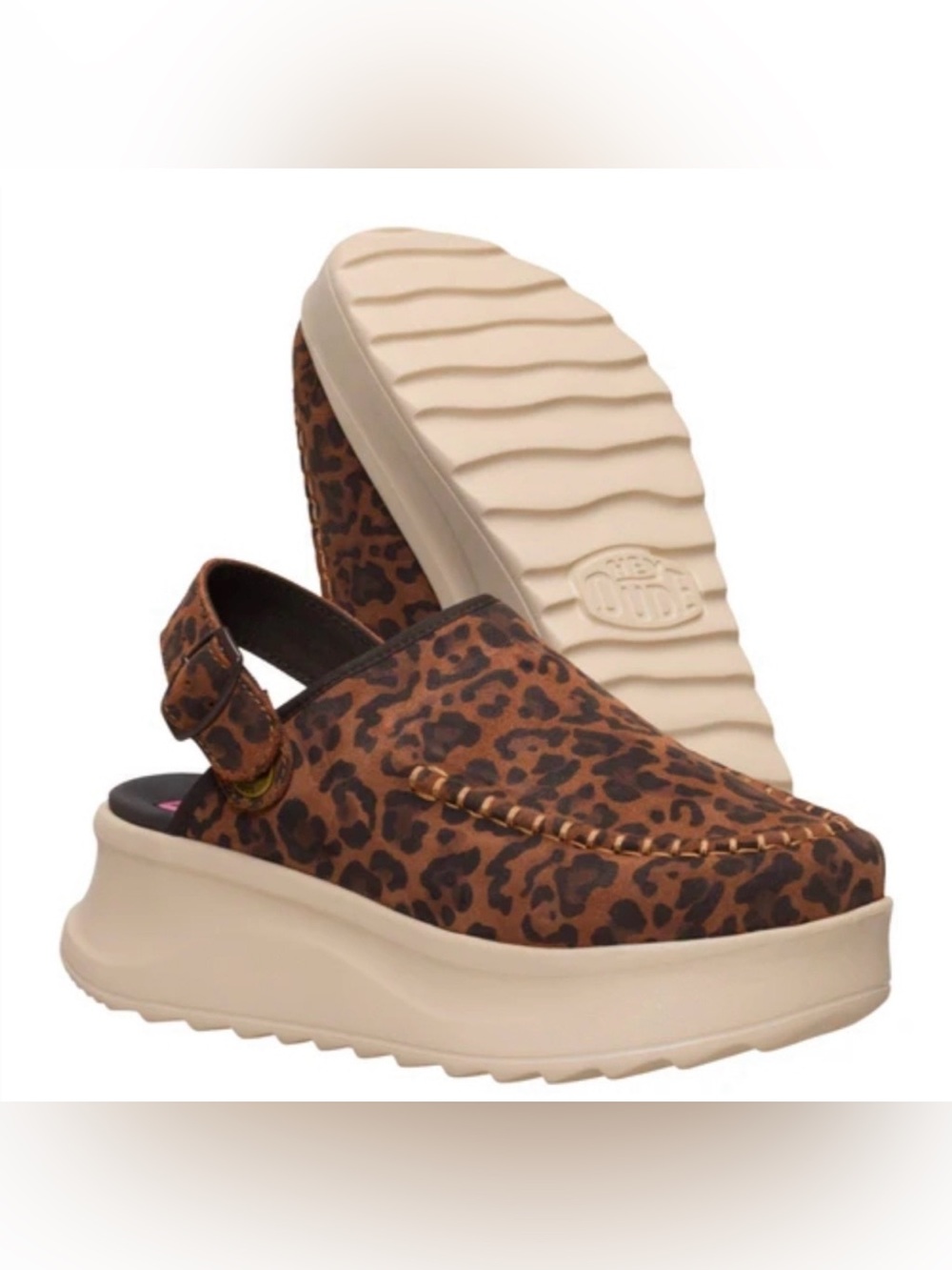 Hey Dude Delray Clog Sude Brown Leopard Print Size 6